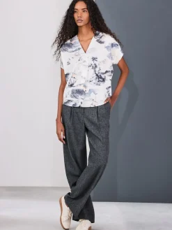 Next Short Sleeve V-Neck Blouse Abstract Boat Print Clearance