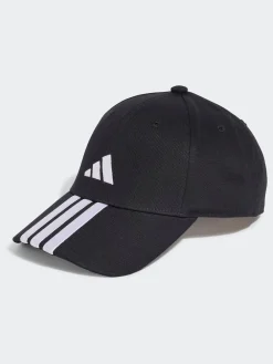 adidas 3 Stripe 100% Cotton Baseball Cap Black Discount