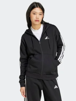 adidas Black Essentials 3-Stripes Full Zip Fleece Hoodie Clearance