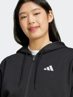 adidas Black Essentials 3-Stripes Full Zip Fleece Hoodie Clearance