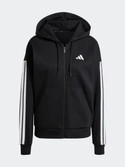 adidas Black Essentials 3-Stripes Full Zip Fleece Hoodie Clearance