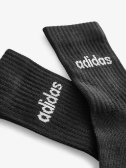 adidas Black Linear Crew Cushioned Socks 3 Pack Clearance