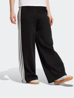 adidas Black 3-Stripes Fleece Wide Leg Trousers Sale