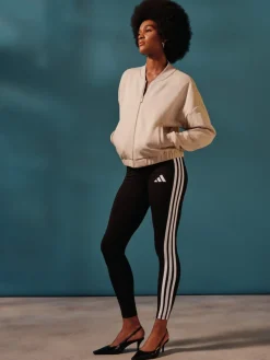 adidas Black White Essentials 3-Stripes Cotton Leggings Sale