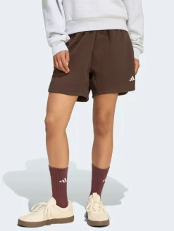 adidas Dark Brown 3 Stripe Studio Fleece Shorts Discount