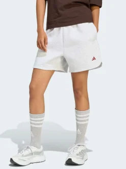 adidas Light Grey 3 Stripe Studio Fleece Shorts Discount