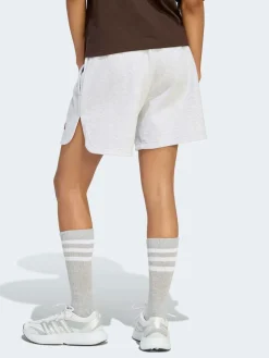 adidas Light Grey 3 Stripe Studio Fleece Shorts Discount