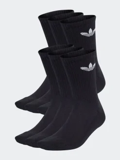 adidas Originals Black Dark Trefoil Crew Socks 6 Pack Sale