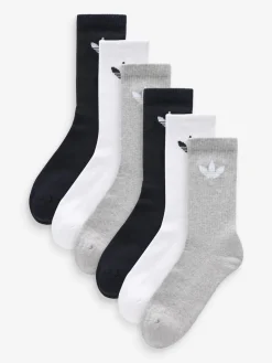 adidas Originals Black Trefoil Crew Socks 6 Pack New