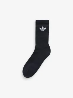 adidas Originals Black Trefoil Crew Socks 6 Pack New