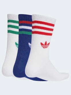 adidas originals Blue/Green Crew 3-Stripes Crew Socks 3 Pairs Discount