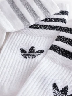 adidas Originals Mid Cut Glitter Crew Socks 2 Pack Grey/White Clearance