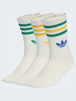 adidas originals White/Green Crew 3-Stripes Crew Socks 3 Pairs Sale