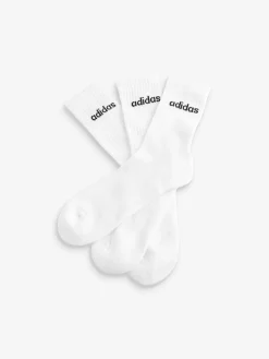 adidas White Linear Crew Cushioned Socks 3 Pack Sale