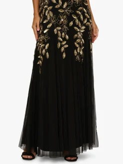 Adrianna Papell Black Halter Bead Godet Dress Outlet