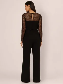 Adrianna Papell Black Knit Crepe Jumpsuit Outlet
