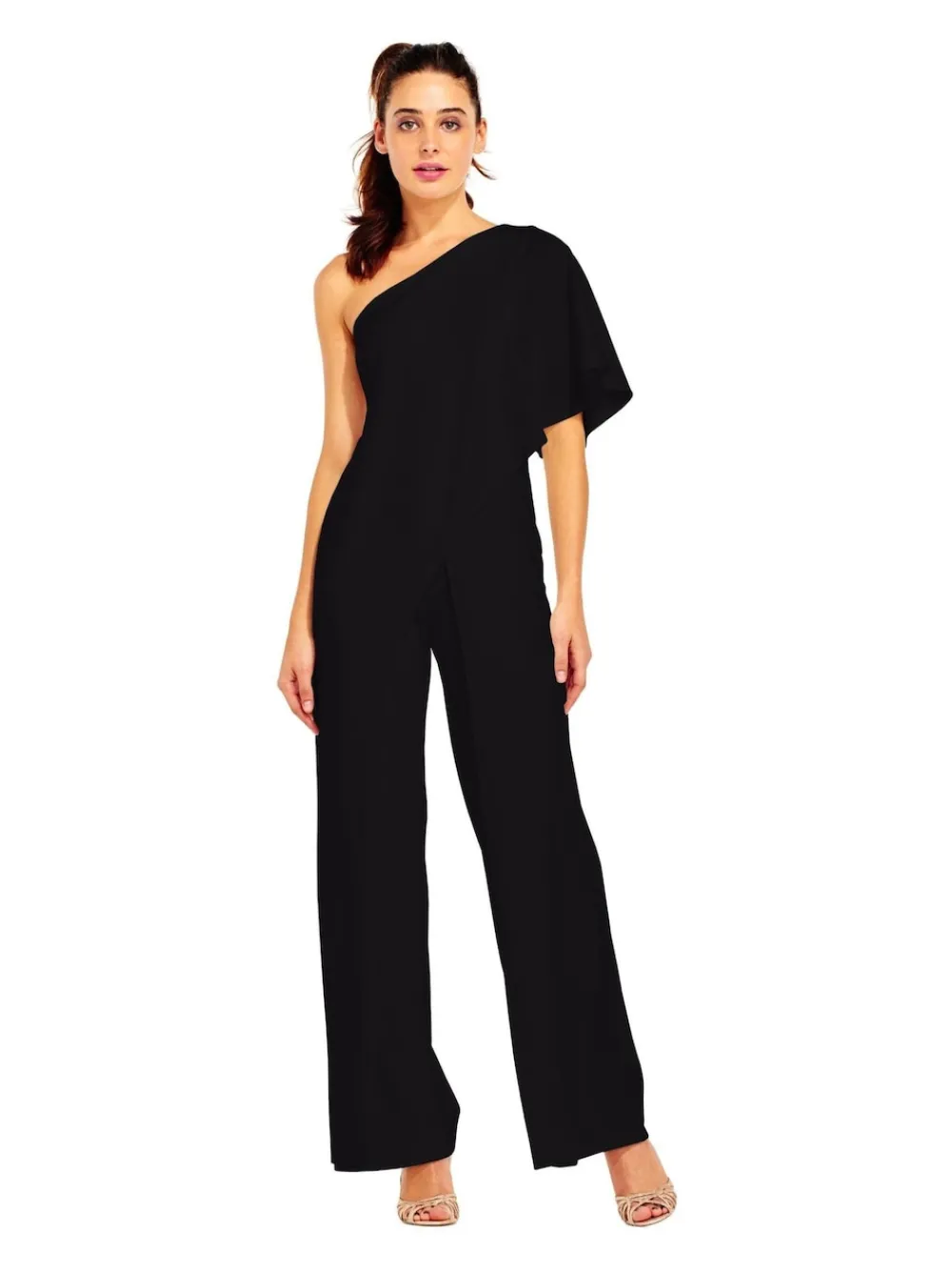 Adrianna Papell Black One Shoulder Jumpsuit Outlet