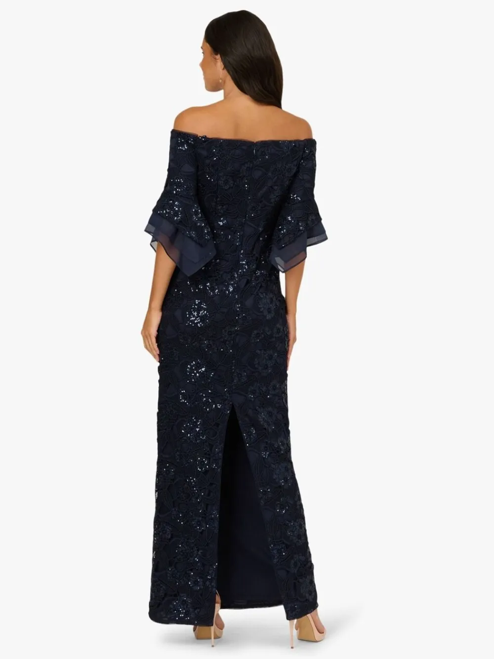 Adrianna Papell Blue Sequin Lace Combo Column Gown Discount