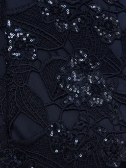 Adrianna Papell Blue Sequin Lace Combo Column Gown Discount