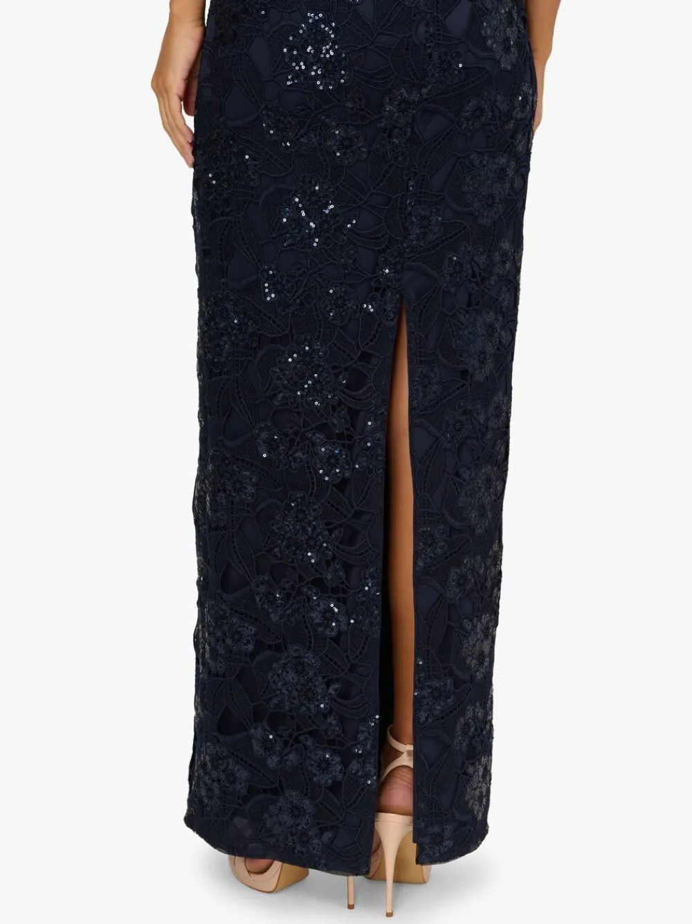 Adrianna Papell Blue Sequin Lace Combo Column Gown Discount