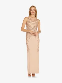 Adrianna Papell Pink Studio Beaded Column Long Dress Best