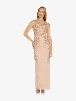 Adrianna Papell Pink Studio Beaded Column Long Dress Best