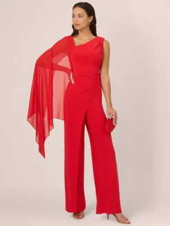 Adrianna Papell Red Red Asymmetrical Jersey Jumpsuit Online