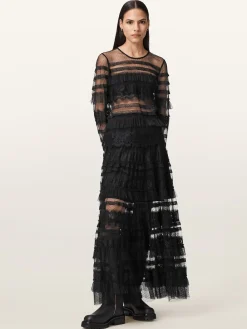 All Saints AllSaints Black Arlea Tulle Skirt