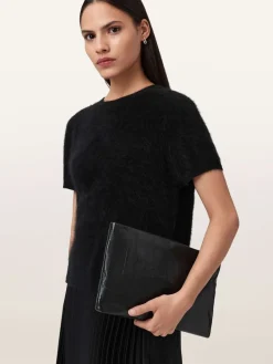 All Saints AllSaints Black Bettina Eel Clutch New