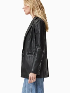 All Saints AllSaints Black Deri Leather Blazer Hot