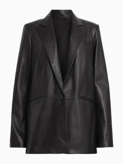 All Saints AllSaints Black Deri Leather Blazer Hot
