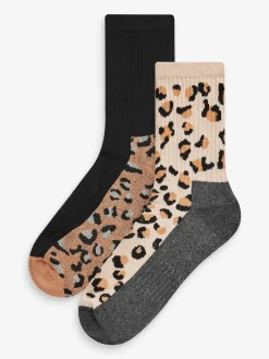 Next Active Sports Walking Ankle Socks 2 Pack Animal Print Outlet