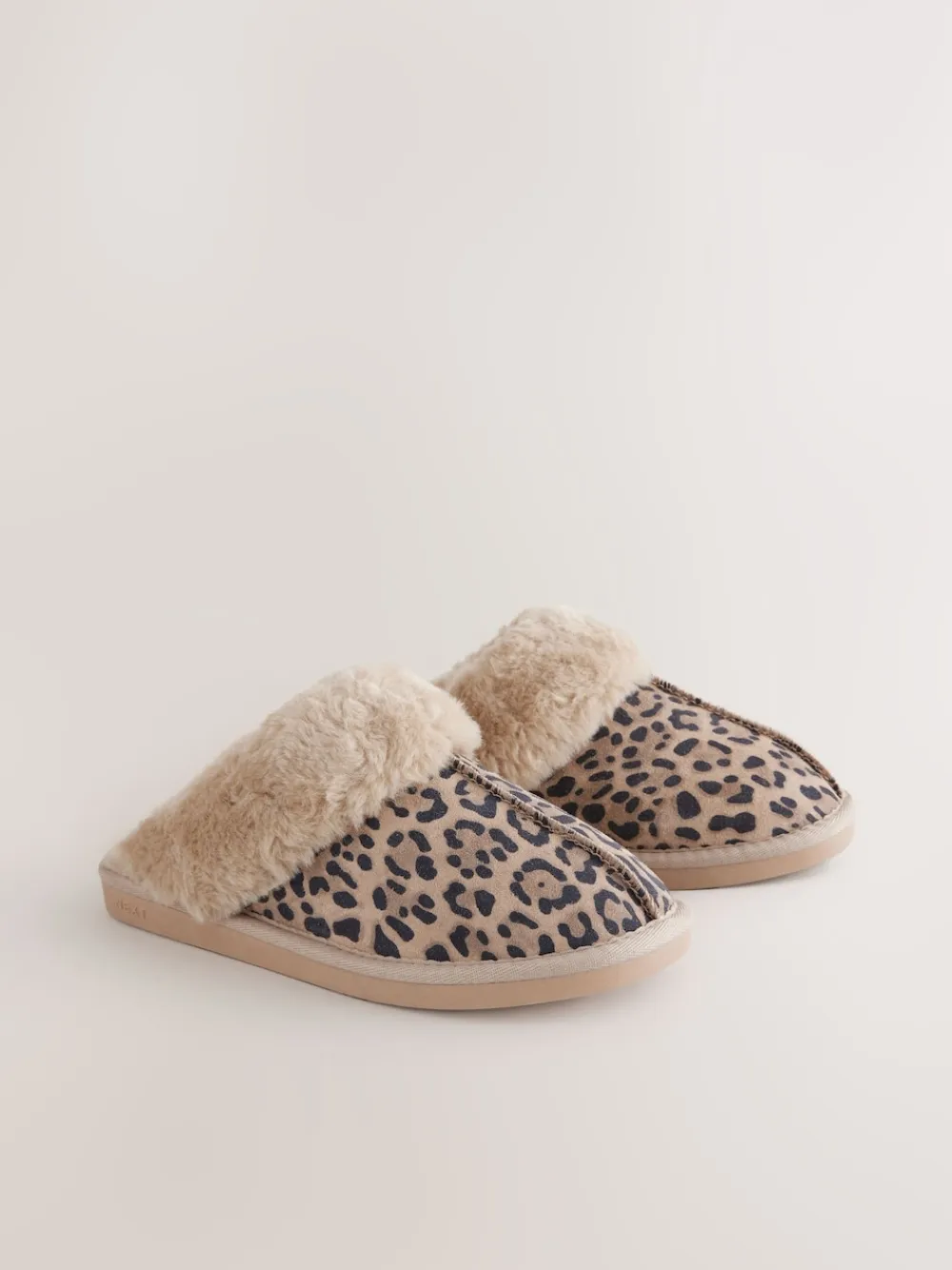Next Animal Suede Faux Fur Lined Mule Slippers New