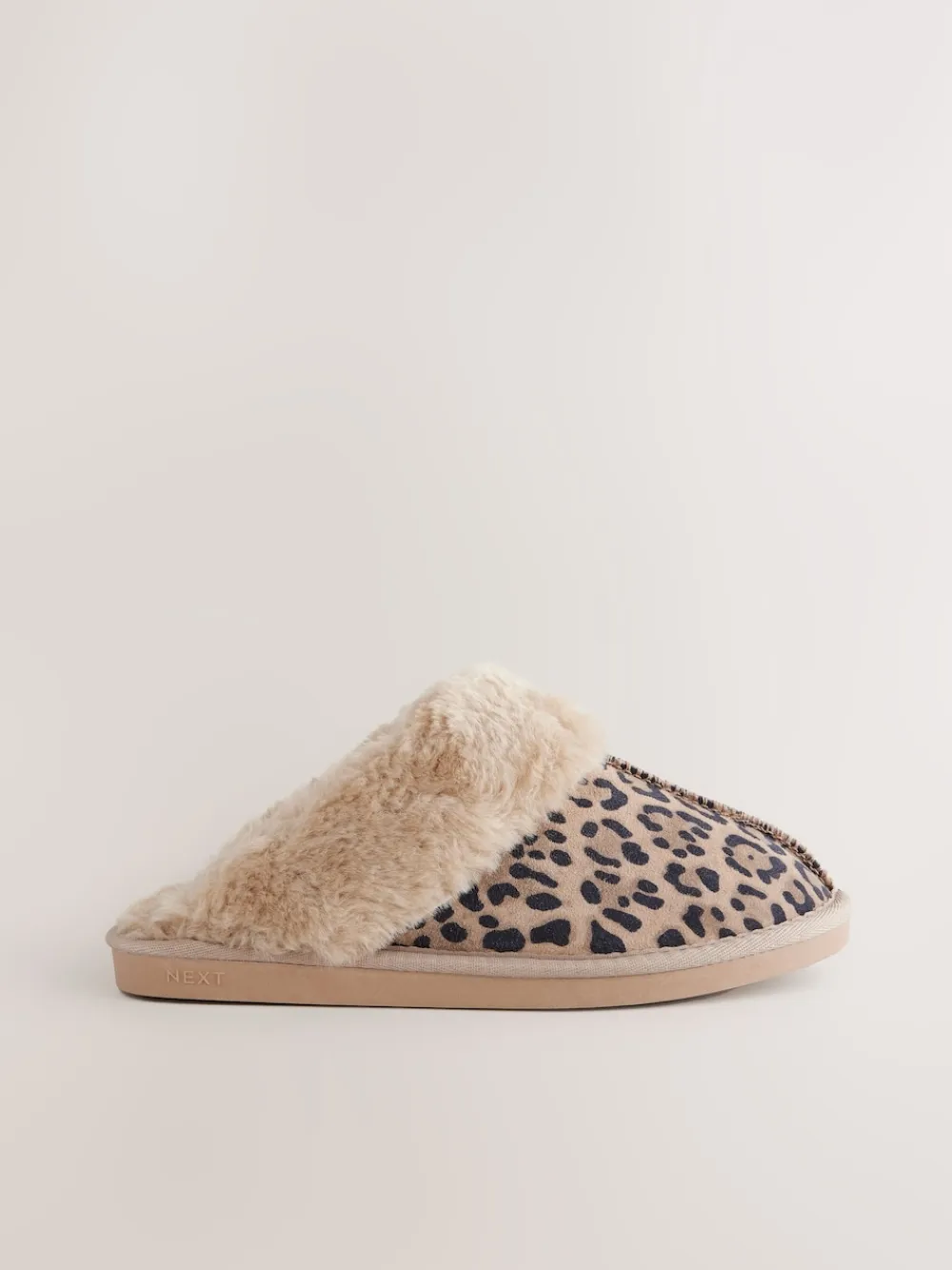 Next Animal Suede Faux Fur Lined Mule Slippers New