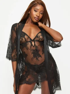 Ann Summers Availing All Over Lace Robe Black New