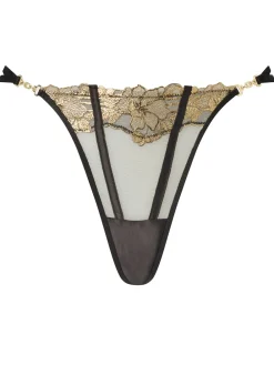 Ann Summers Black Black/Gold Caged Lily String Knickers Discount