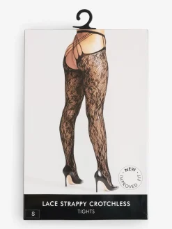 Ann Summers Black Lace Strappy Crotchless Tights Clearance