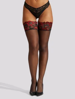 Ann Summers Black Lace Top Contrast 100% Cotton Tights