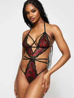 Ann Summers Black Liberty Floral Lace Crotchless Bodies Online