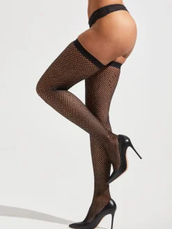Ann Summers Black Plain Top Diamante Hold Up Stockings Online
