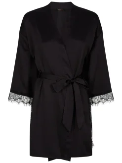 Ann Summers Satin Cherryann Robe Dressing Gown Black Hot