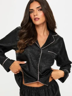 Ann Summers Signature Satin Long All Over Pyjamas Set Black Sale