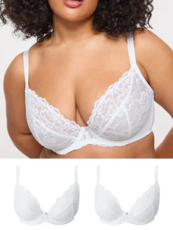 Ann Summers DD+ Non Pad Plunge Sexy Lace Underwired Bras 2 Pack White Online