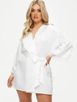 Ann Summers Satin Cherryann Robe Dressing Gown White New