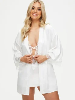 Ann Summers Satin Cherryann Robe Dressing Gown White New