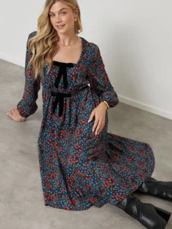 Another Sunday Bow Detail Milkmaid Midi Dress Black Outlet