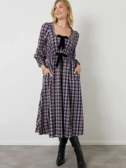 Another Sunday Bow Detail Milkmaid Midi Dress Blue Online