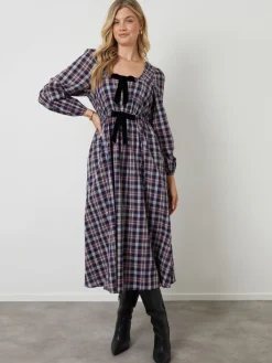 Another Sunday Bow Detail Milkmaid Midi Dress Blue Online