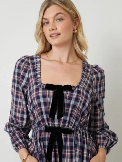 Another Sunday Bow Detail Milkmaid Midi Dress Blue Online