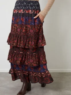 Another Sunday Brown Floral Tiered Maxi Skirt Online